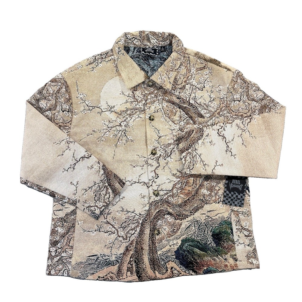 Rebel Vengeance Woven Tapestry Jacket Large NWT Japanese Art Mt Fuji AOP Shacket